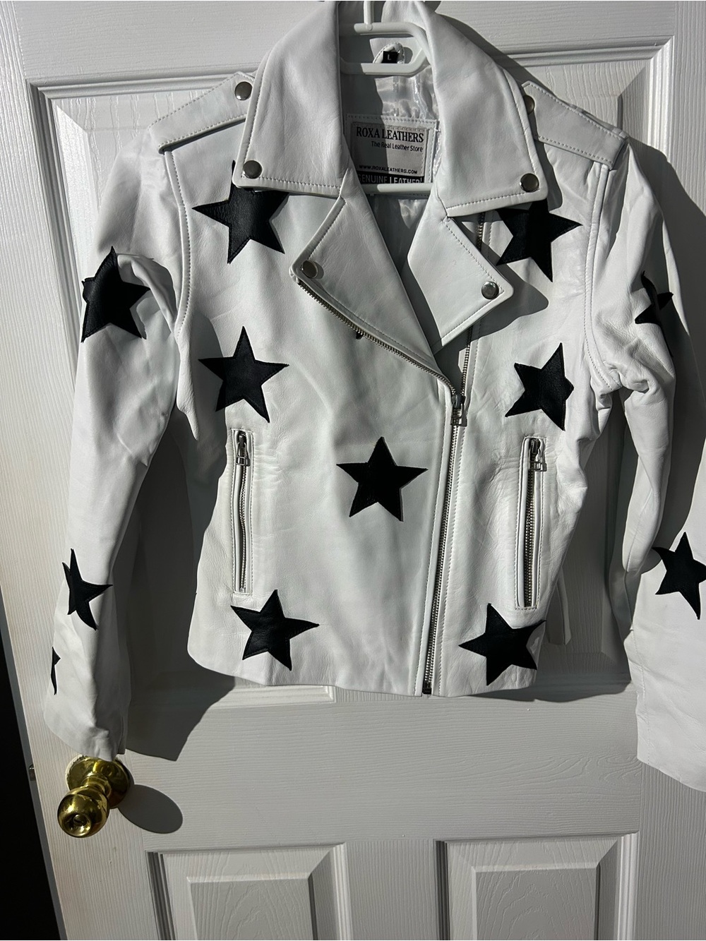 White Leather Star Biker Jacket NWOT